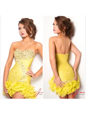 NWT Jasz Couture Strapless Beaded Cocktail Formal Short Dress Yellow Size 4 thumbnail 2