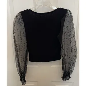 Altar'd State Black Top Sheer‎ Puff Sleeves Polka Dot Twee Whimsigoth Womens M thumbnail 5
