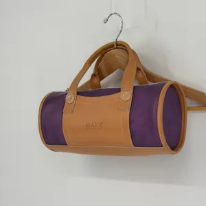 MAXX NEW YORK‎ Barrel Handbag Purple Clear Vinyl Tan Leather Top Handle Bag thumbnail 4