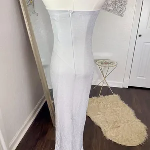 NWT Luvalot Silver Glitter Strapless Bandeau Tight Bodycon Midi Formal Dress S thumbnail 4