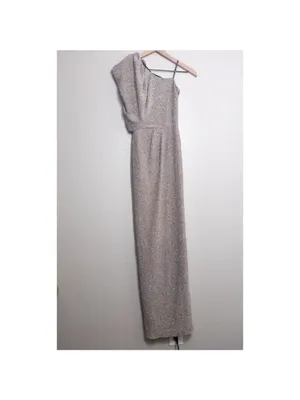 Black Halo EVE Egan One Shoulder Metallic Gown 0 Gold Luxe Long Stretch Pleated thumbnail 4