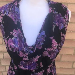 Free People Mini Dress S/P Black Purple Floral Cowl Neck Sleeveless‎ Boho thumbnail 6