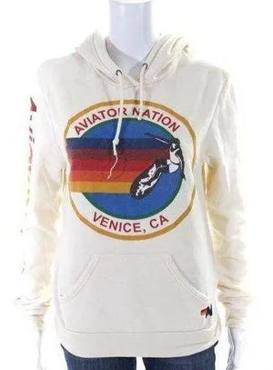 Aviator Nation Vintage White Cream Logo Drawstring Hoodie S thumbnail 1