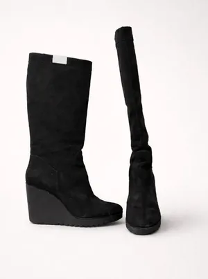 Donald Pliner Iliya Black Suede Wedge Knee High Boots Size 9.5. thumbnail 1