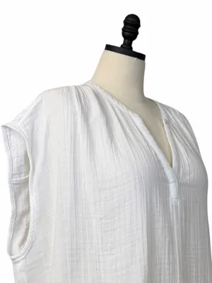 Old Navy Popover Blouse Size XXL White Cotton Gauze Short Sleeve NWT V-Neck thumbnail 6