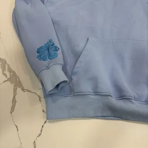 Pink Palm Puff Hoodie Womens Size Small 'Everything Comes In Waves' Blue thumbnail 3