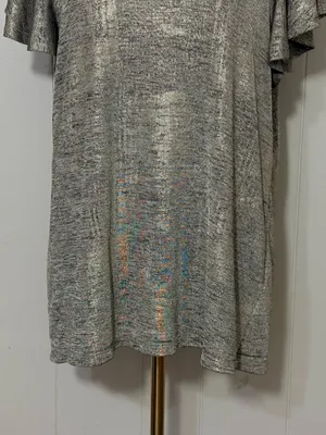 By Anthropologie Shimmer Knit Flutter Sleeve Metallic Top Silver XL thumbnail 4