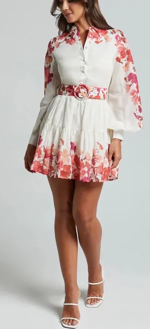 NWOT Showpo Becky Mini Dress Sz‎ 6 Wildflower Floral Tiered Ruffle Bishop Sleeve thumbnail 1