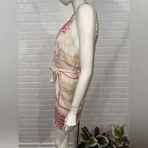 Amanda Uprichard White Fringe Knit Dress with Pink & Multicolor Embroidery thumbnail 4