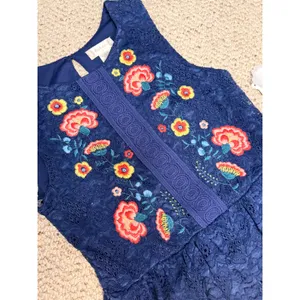 Altar'd State Floral Embroidered Lace Dress Navy Sleeveless Boho Cottagecore M thumbnail 8