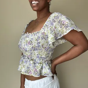 Astr the Label Purple Floral Flutter Sleeve Top Size XS thumbnail 3