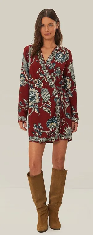 Farm Rio Red Tropical Landing Wrap Mini Dress thumbnail 1