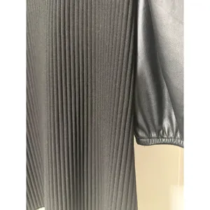 Marc New York Andrew Marc Black Ribbed Mock Neck Faux‎ Leather Puff Sleeve Top L thumbnail 4