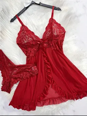 Red Lace Ruffle Babydoll Chemise - Women Intimates & Sleepwear thumbnail 2