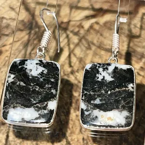 Square White Buffalo Turquoise Earrings 1 1/2” Black thumbnail 2