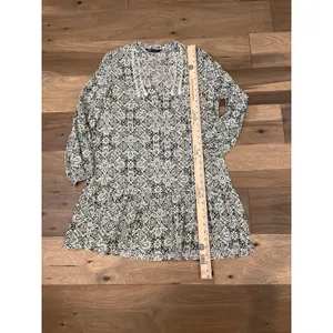 ZARA Size 6 Blouson Cottagecore Green & White Dress Puff Sleeves Lace V‑Neck thumbnail 5
