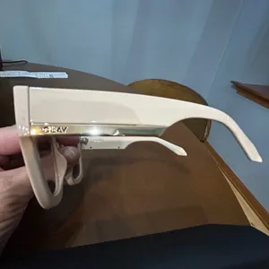 Quay By the Way Oversized Cat Eye Sunglasses Cream Beige Gold Hardware with Case thumbnail 3