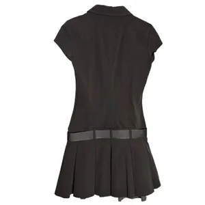 Zara Gray Dark Academia Blogger Box Pleated Drop Waist Belted Polo Mini Dress S thumbnail 10