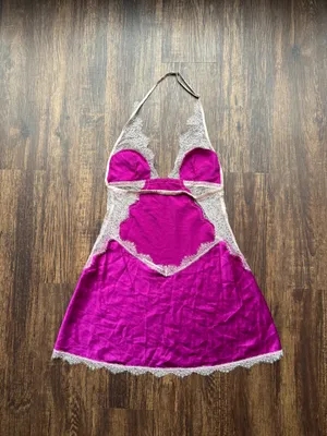 Victoria’s Secret Fuchsia Satin Lace Halter Neck Babydoll Nightie - Size S thumbnail 2