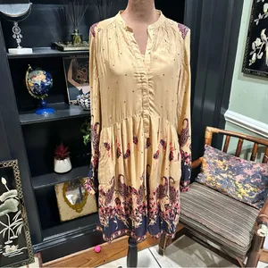 Free People Sierra Valley Shirt Dress – Gold Combo, Paisley Floral, Size Medium thumbnail 3