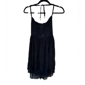 Zimmermann Black Silk Eyelet Mini Dress Womens 0 Whimsygoth Witchy Goth Damaged thumbnail 2