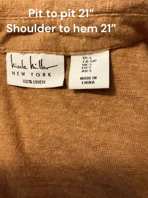 Nicole Miller New York 100% Linen Sleeveless Collared V-Neck Top - Tan / Camel (Size Small) thumbnail 3