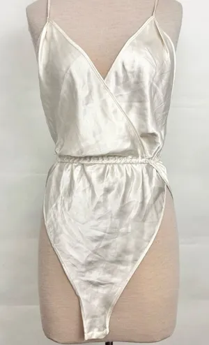 Victoria's Secret Vintage Gold Label Ivory Satin Bodysuit Bridal Wedding Large thumbnail 1