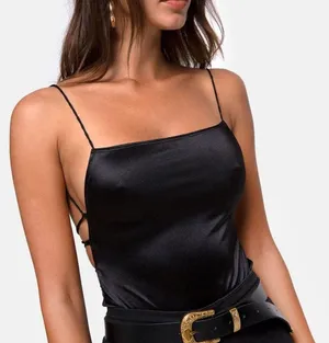 NWT motel rocks motelrocks koza satin black tie back bodice top xs thumbnail 2