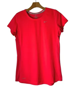 Nike Shirt Women Large‎ Hot Pink Running Dri Fit Short Sleeve Activewear Tee thumbnail 1