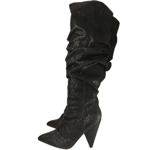 Y2K Black Cape Robbins rhinestones Knee high boots sz 7.5 thumbnail 3