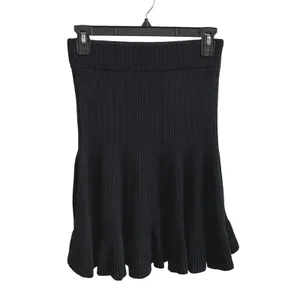 Free People Ribbed Knit Mini Skirt Womens Small Black Coquette Flounce Skater thumbnail 2