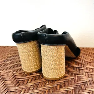 Dolce Vita sandal black leather Criss cross Javi Heeled Sandal Braided raffia thumbnail 5