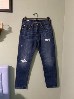 Levi’s 501 Tapered Distressed Jean Size W25 L28 Dark Wash Button Fly thumbnail 2