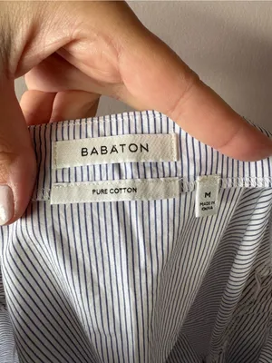 Babaton Aritzia Women’s Malik Off Shoulder Pure Cotton Pin Striped Top Medium thumbnail 2