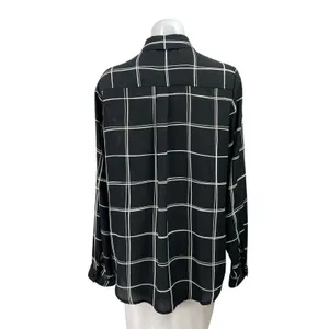 Apt. 9 Women's Black Checkered Plaid Long Sleeve Pockets Button Down Shirt Top L thumbnail 3