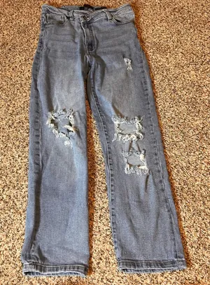 Kendall + Kylie The Icon High Rise‎ Straight Leg Ripped Distressed Jeans Women's thumbnail 1