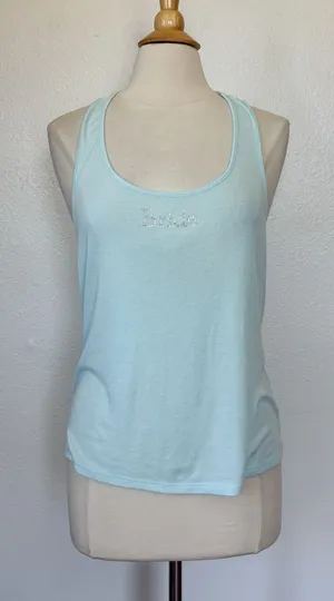 Pastel Blue Lace Rhinestone Bride Tank Top Size L thumbnail 1
