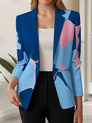 SHEIN Blue & Pink Abstract Print Women's Blazer thumbnail 2