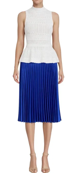 AREA Stars Cobalt Pleated Midi Skirt Size L NWT Feminine‎ Romantic Parisian thumbnail 1