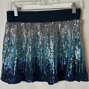 Vintage Free People Sequin Ombre Mini Skirt - Navy, Teal & Silver thumbnail 2