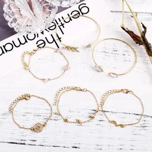Gold Arrow Stacking Bracelets Bohemian Stone Beads Chains Fashion 6-pc Jewelry thumbnail 6