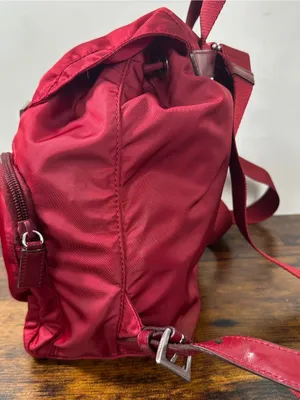 Prada Vela Sport Backpack Bag Medium Cerise Nylon Leather Italy Logo Triangle thumbnail 11