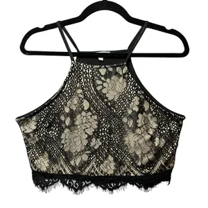 Vintage Y2K Charlotte Russe‎ Black Lace Halter Crop Top Sexy Party Sleeveless thumbnail 1