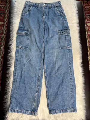 H&M Divided Blue Denim Baggy Fit Cargo Jeans thumbnail 2