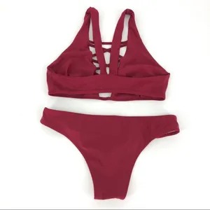 Strappy Criss Cross Bikini‎ Set Maroon Size S Red thumbnail 3
