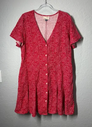 Universal Threads Women's Red Babydoll Mini Dress Linen Blend XL thumbnail 1