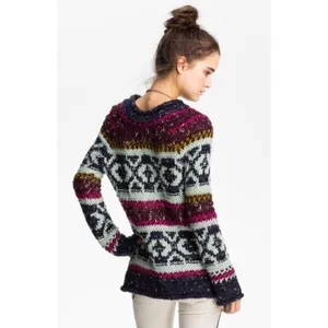 FREE PEOPLE Silver Reed Chunky Knit Fairisle Fair Isle Sweater Wool Linen Small thumbnail 10