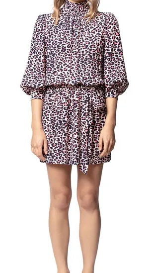 Zadig & Voltaire Rivali Print Leo White and Purple Leopard Mini‎ Dress Size Med thumbnail 1