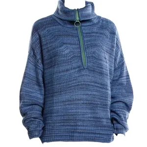 5/$65 Aerie Womens Sweater Sz S‎ Blue Funnel Neck Quarter Zip Green Stripe thumbnail 3