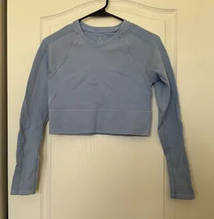 Aerie Offline Blue Cropped Workout Long Sleeve Shirt‎ Thick Gym Cableknit Ribbed thumbnail 1